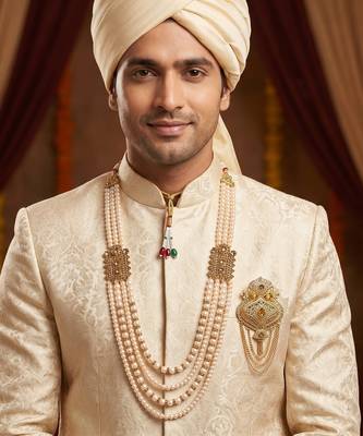   groom sherwani necklace moti mala layered for wedding | groom mala with brooch set 6