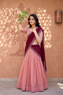 Peach Color Party Wear Embroidered Lehenga Choli Set 2