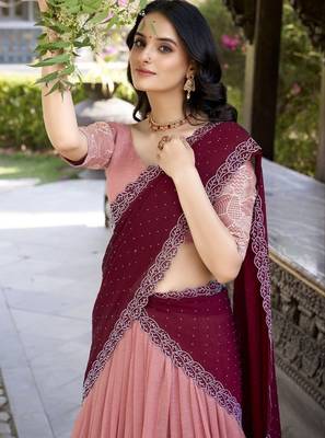 Peach Color Designer Party Wear Embroidered Lehenga Choli Set 2