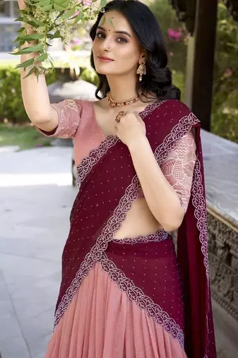 Peach Color Designer Party Wear Embroidered Lehenga Choli Set