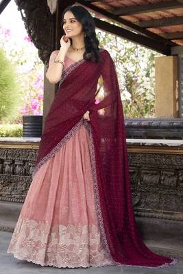 Peach Color Designer Party Wear Embroidered Lehenga Choli Set 3