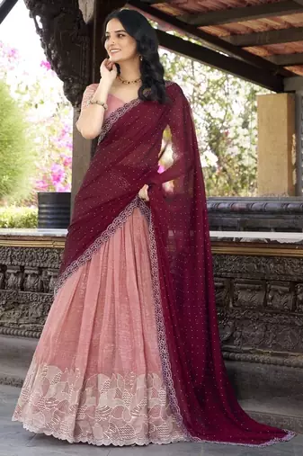 Peach Color Designer Party Wear Embroidered Lehenga Choli Set