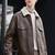 Men's brown lambskin leather jacket-2 envelope pocket & snap button biker style