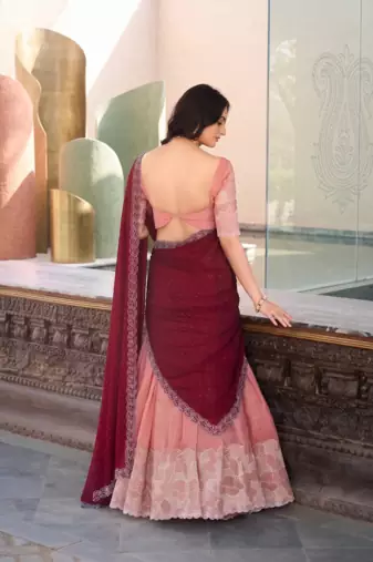 Peach Color Party Wear Embroidered Lehenga Choli Set