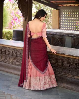 Peach Color Designer Party Wear Embroidered Lehenga Choli Set 4