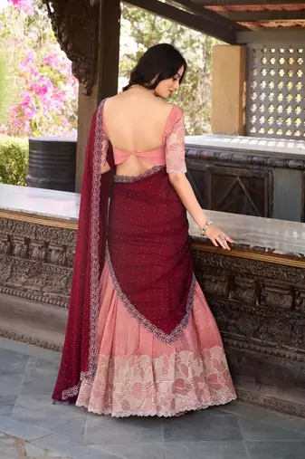 Peach Color Designer Party Wear Embroidered Lehenga Choli Set