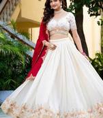 New Womens Trendy Festive Wear Designer White Lehenga Choli with Heavy Embroidery and Maroon Dupatta Set
