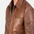 Men's brown lambskin leather jacket-straight zipper & 2 zipper pocket biker style