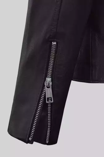 Men's black lambskin leather biker jacket- 2 pocket zipper & café racer details