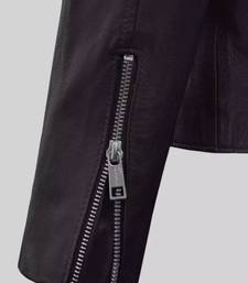 Men's black lambskin leather biker jacket- 2 pocket zipper & café racer details