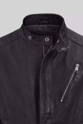 Men's black lambskin leather biker jacket- 2 pocket zipper & café racer details 3