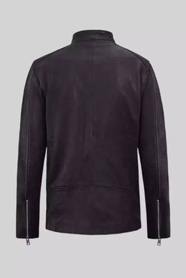 Men's black lambskin leather biker jacket- 2 pocket zipper & café racer details 4