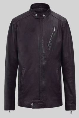 Men's black lambskin leather biker jacket- 2 pocket zipper & café racer details 1