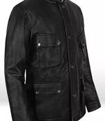 Men's blacklambskin leather jacket-4 envelope pocket & snap button biker style
