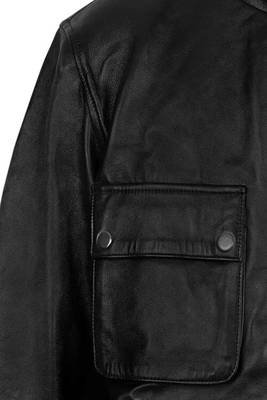 Men's blacklambskin leather jacket-4 envelope pocket & snap button biker style 2