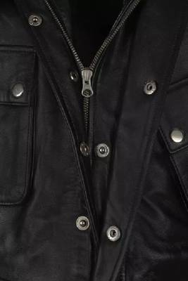 Men's blacklambskin leather jacket-4 envelope pocket & snap button biker style 3
