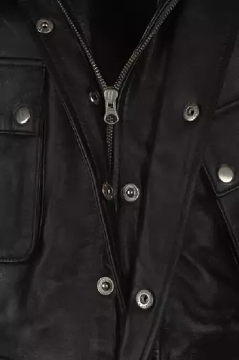Men's blacklambskin leather jacket-4 envelope pocket & snap button biker style