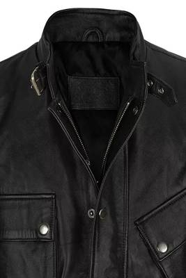 Men's blacklambskin leather jacket-4 envelope pocket & snap button biker style 4