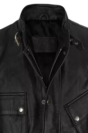 Men's blacklambskin leather jacket-4 envelope pocket & snap button biker style