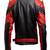 Men's red & black lambskin leather biker jacket- 2 pocket zipper & waist belt details