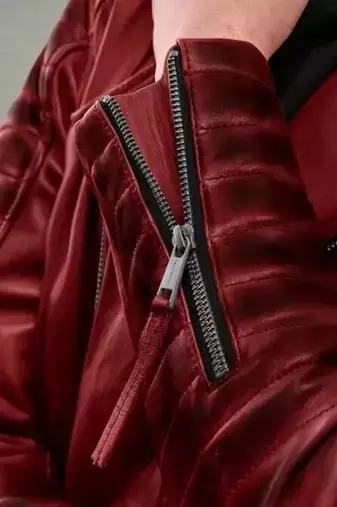 Men's red lambskin leather biker jacket- 2 pocket zipper & quilted details