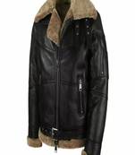 Men's black lambskin leather biker jacket-asymmetrical zip closure & adjustable belt fashtion
