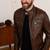 Men's genuine pure lambskin dark brown leather jacket band collar classic style