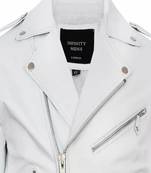 Men's white lambskin leather biker jacket-asymmetrical zip closure & adjustable belt fashtion