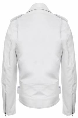 Men's white lambskin leather biker jacket-asymmetrical zip closure & adjustable belt fashtion 2