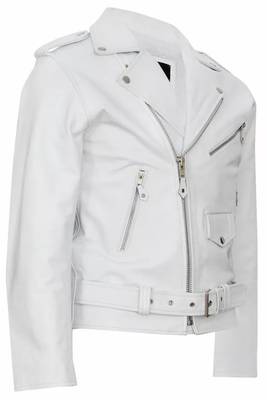 Men's white lambskin leather biker jacket-asymmetrical zip closure & adjustable belt fashtion 3