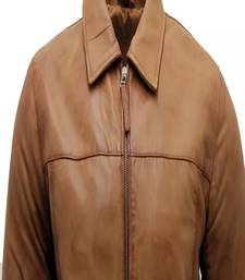 Men's brown lambskin leather biker jacket- straight zipper & pocket zipper fashtion