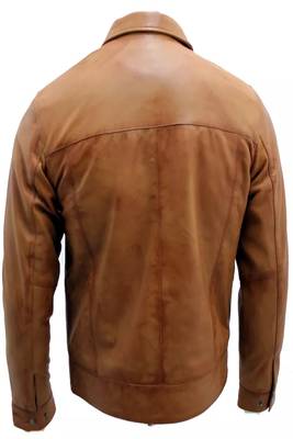 Men's brown lambskin leather biker jacket- straight zipper & pocket zipper fashtion 3