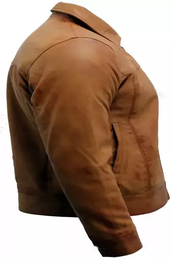 Men's brown lambskin leather biker jacket- straight zipper & pocket zipper fashtion