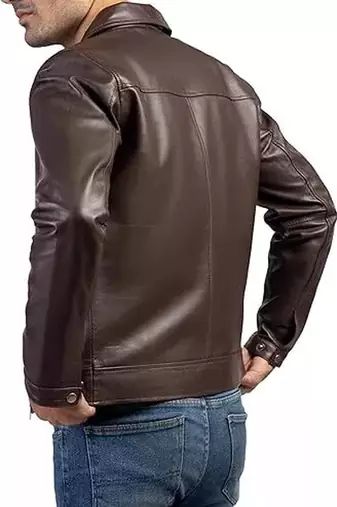 Men's dark brown lambskin leather biker jacket- straight zipper & pocket zipper fashtion
