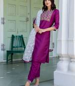 purple fancy silk blend kurta set