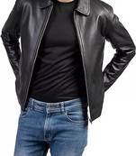 Men's black lambskin leather biker jacket- straight zipper & pocket zipper fashtion