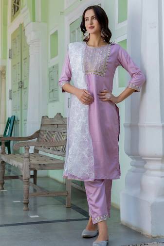 lavender fancy silk blend kurta set