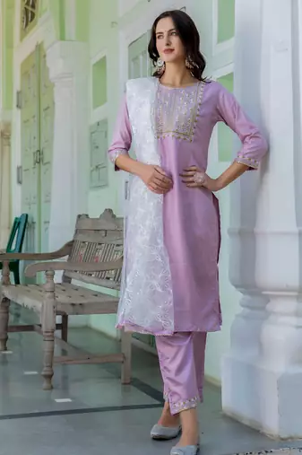 lavender fancy silk blend kurta set