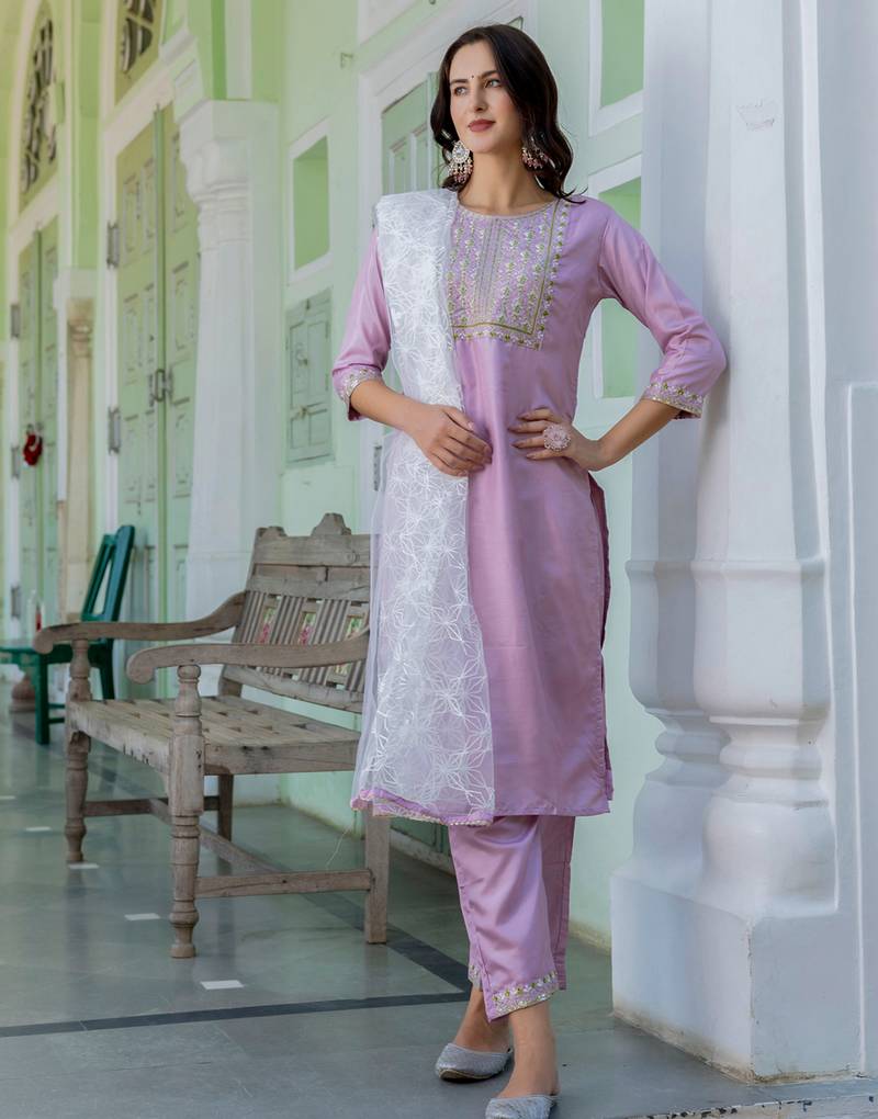 lavender fancy silk blend kurta set