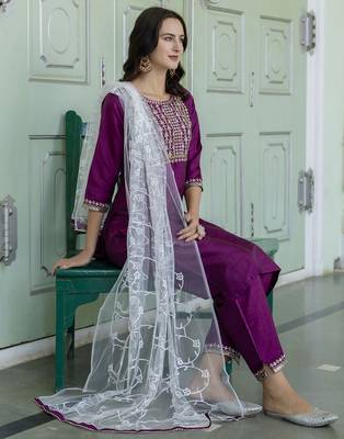 purple fancy silk blend kurta set 2