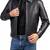 Men's black lambskin leather biker jacket- straight zipper & pocket zipper fashtion