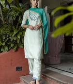 sky-blue fancy cotton silk kurta set