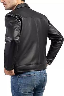 Men's black lambskin leather biker jacket- straight zipper & pocket zipper fashtion 3