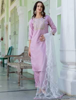 lavender fancy silk blend kurta set 2