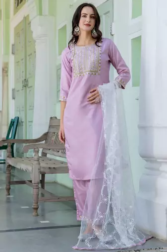 lavender fancy silk blend kurta set