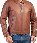 Men's brown lambskin leather biker jacket- straight zipper & pocket zipper fashtion