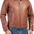 Men's brown lambskin leather biker jacket- straight zipper & pocket zipper fashtion