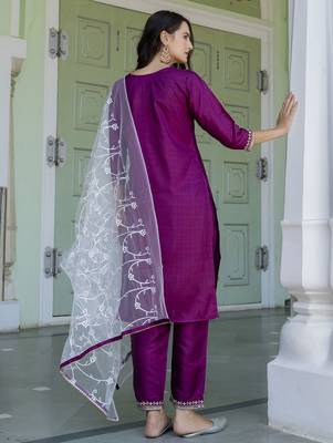 purple fancy silk blend kurta set 4