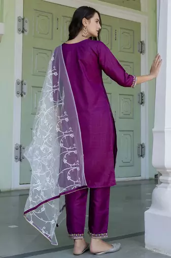 purple fancy silk blend kurta set