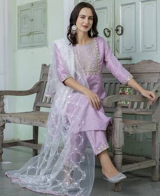 lavender fancy silk blend kurta set 3